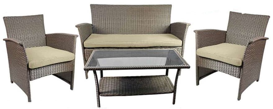 PE Ratan Garnitura Maro - 2 Fotelje, Dvosed i Sto Sa Staklom