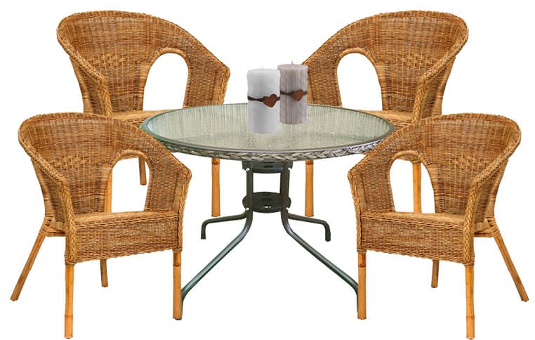Baštenska Garnitura Radcliffe - 4 Stolice - Prirodni Ratan i Sto Sa Staklom