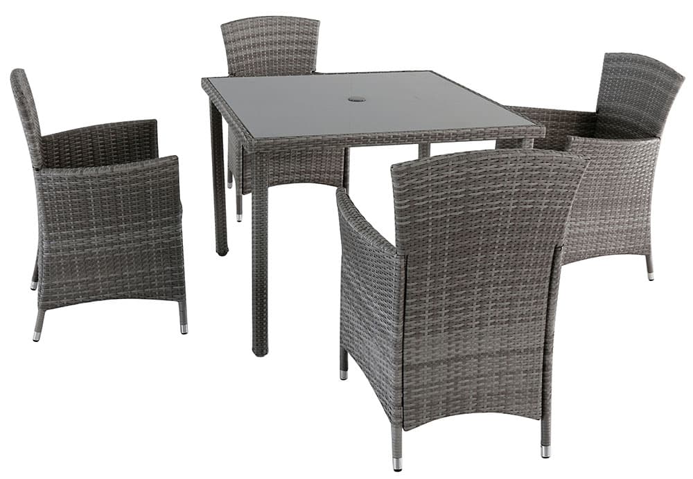 Baštenska Garnitura Od Ravnog Ratana PE Atlantic Siva - 4 Fotelje i Sto