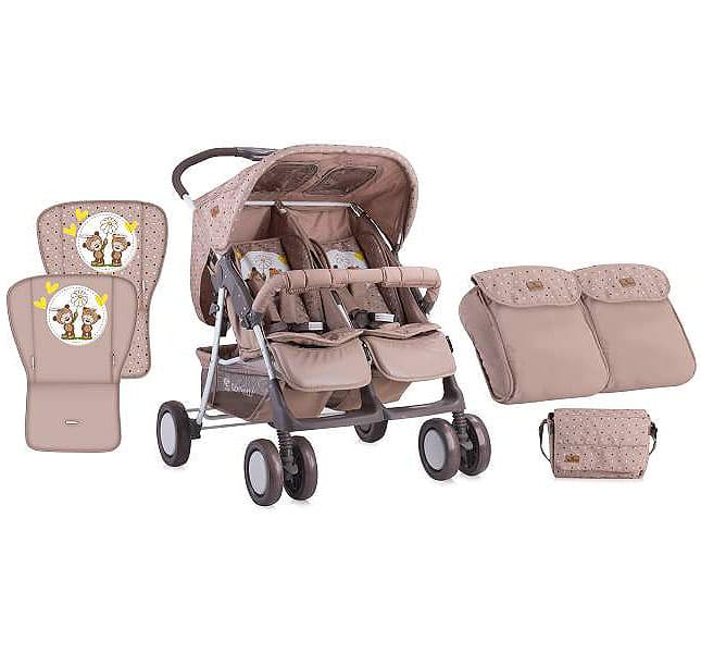 Kolica za blizance sa opremom Lorelli Twin Beige Daisy Bears 10020071730
