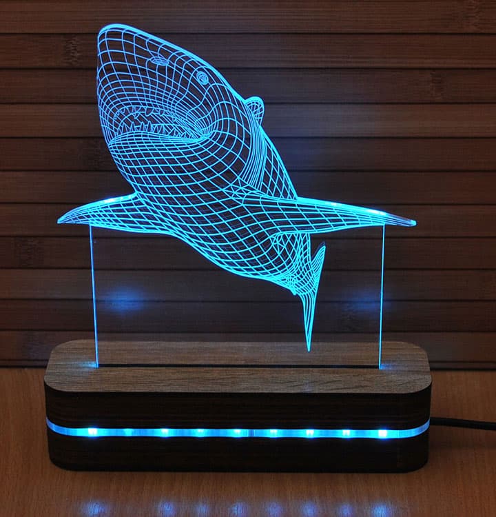 Black Cut 3D LED Lampa Blue Shark
