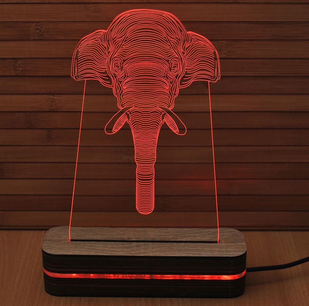 3D LED Lampa Illusions by Black Cut Elephant Red