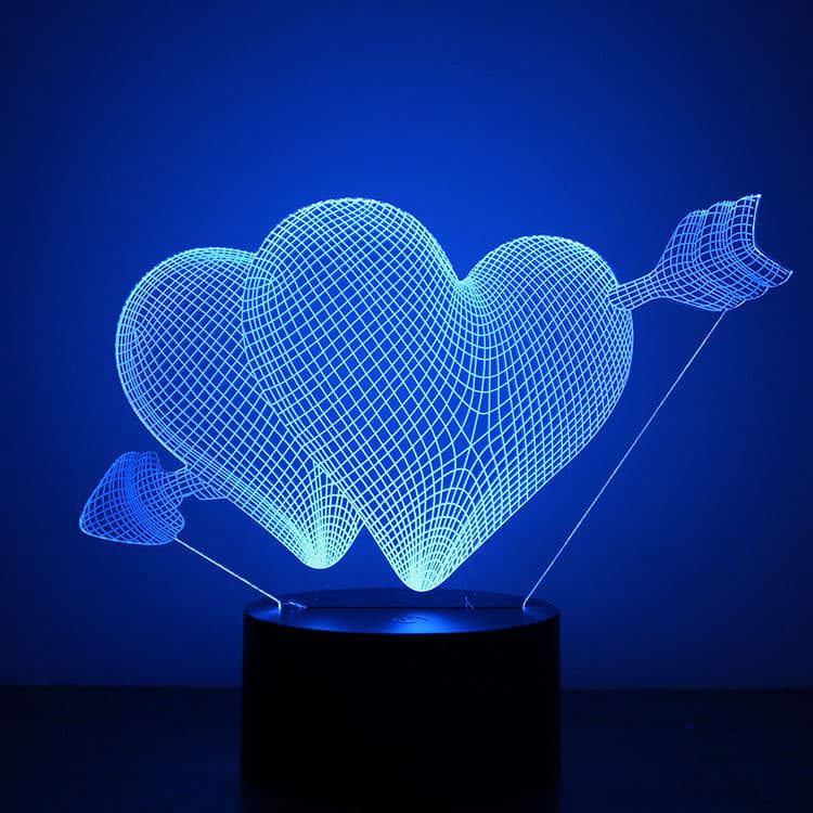 Black Cut 3D LED Lampa Blue Hearts