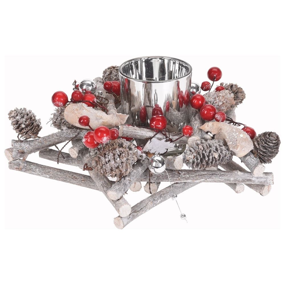 Novogodišnja Stona Dekoracija Sa Svećnjakom