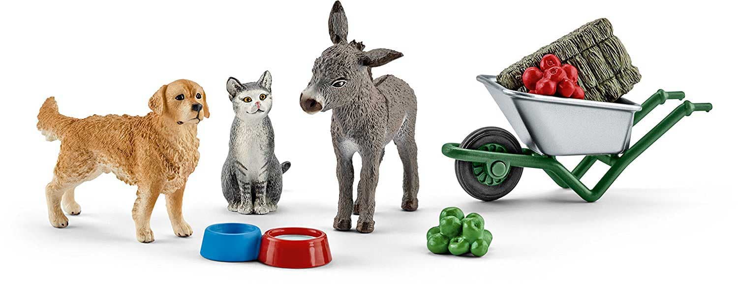 Schleich Figurice Domaće životinje - Pas mačka i magare - hranjenje 41423