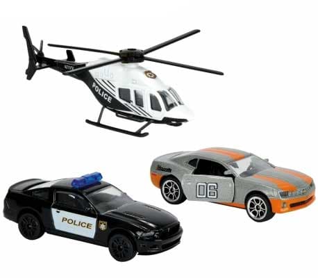 Majorette autići set Potera sa crno-belim helikopterom M2057300