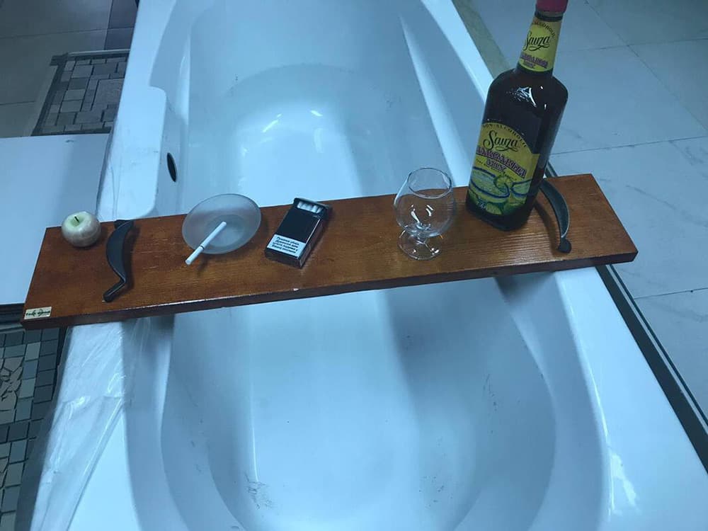 Polica za kadu od tikovine 80 cm