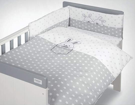 KLUPS Posteljina za bebe SET 2 dela LITTLE BUNNIES Grey C-2/H341