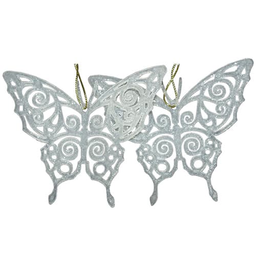 Ukrasi za jelku - leptirići u beloj boji set 2 komada