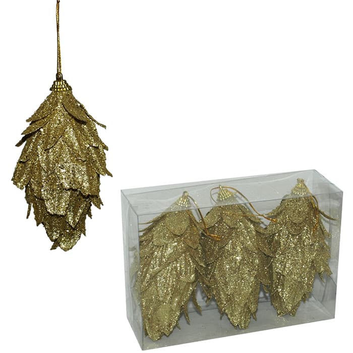 Ukrasi za jelku - šišarke 10 cm 3 komada - zlatne