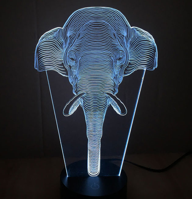 3D LED Lampa Illusions by Black Cut Elephant Cold White - thumbnail 0